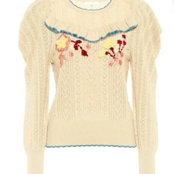 NWT LoveShackFancy Rennley Knit Sweater in Beige M $326 - Picture 5 of 8